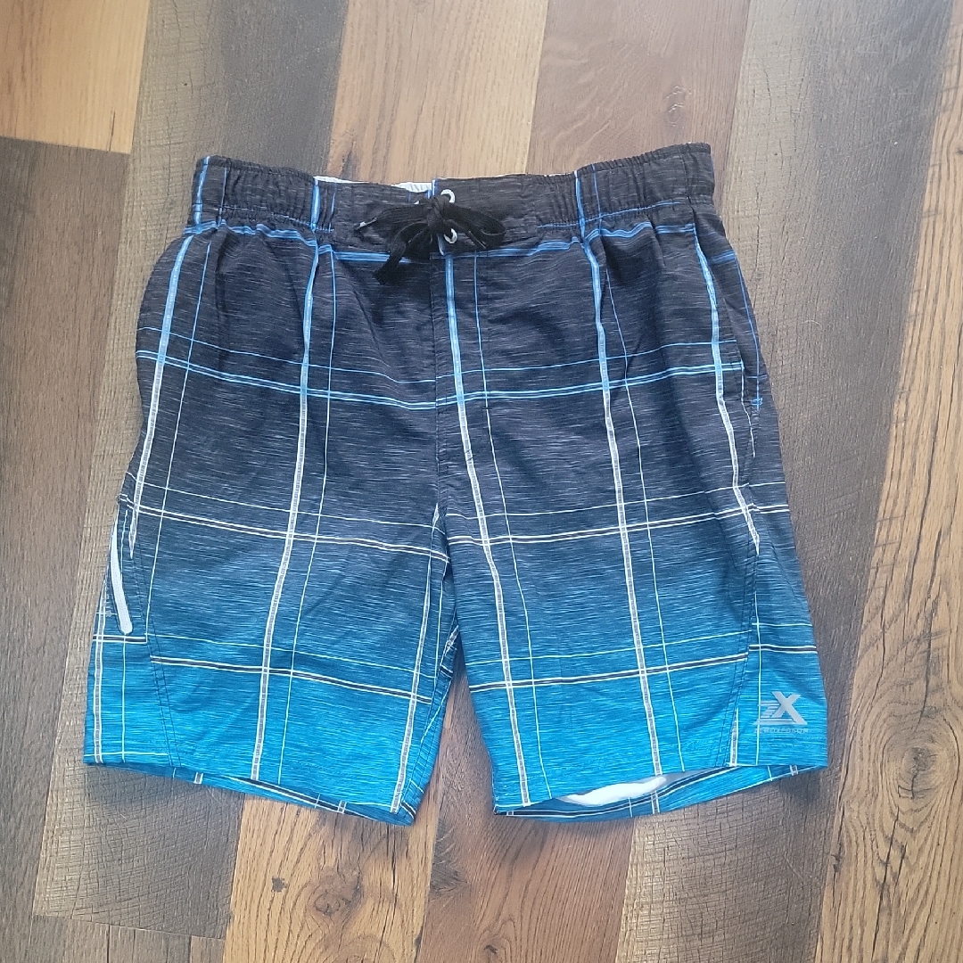Zeroxposur Blue And Black Plaid Swim Trunks